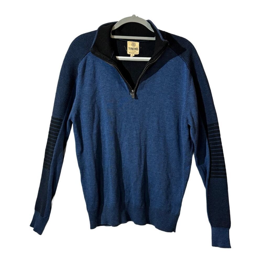 Trend F/X Fusion Men's Blue‎ Quarter-Zip Mock Neck Pullover Sweater M Modern Fit